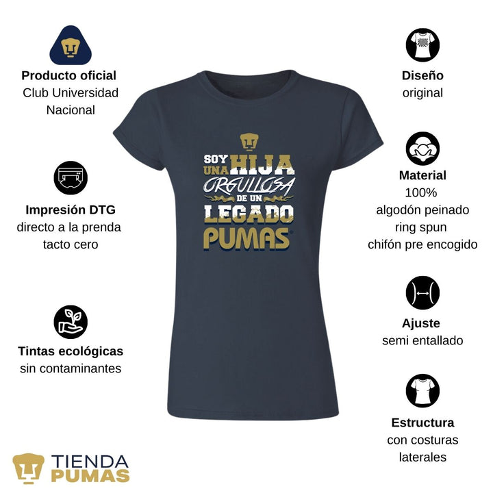 Playera Mujer Pumas UNAM Hija Orgullosa Legado--Tienda-Pumas-Oficial