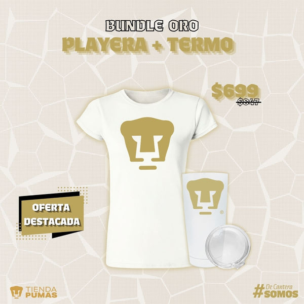 Bundle Oro - Termo 20 Oz + Playera Mujer