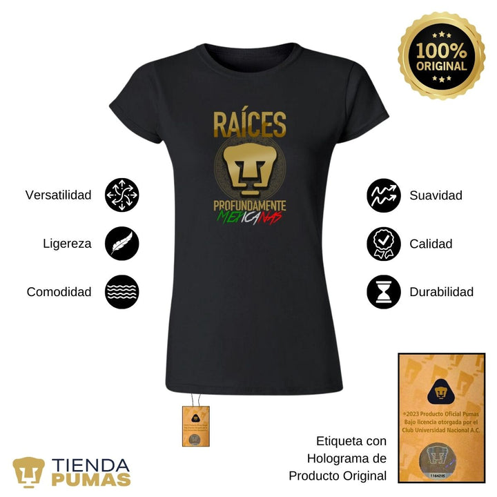 Playera Mujer Pumas UNAM Raíces Mexicanas--Tienda-Pumas-Oficial