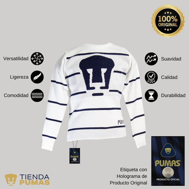 Suéter blanco unisex niño niña Universitario UNAM Pumas--Tienda-Pumas-Oficial