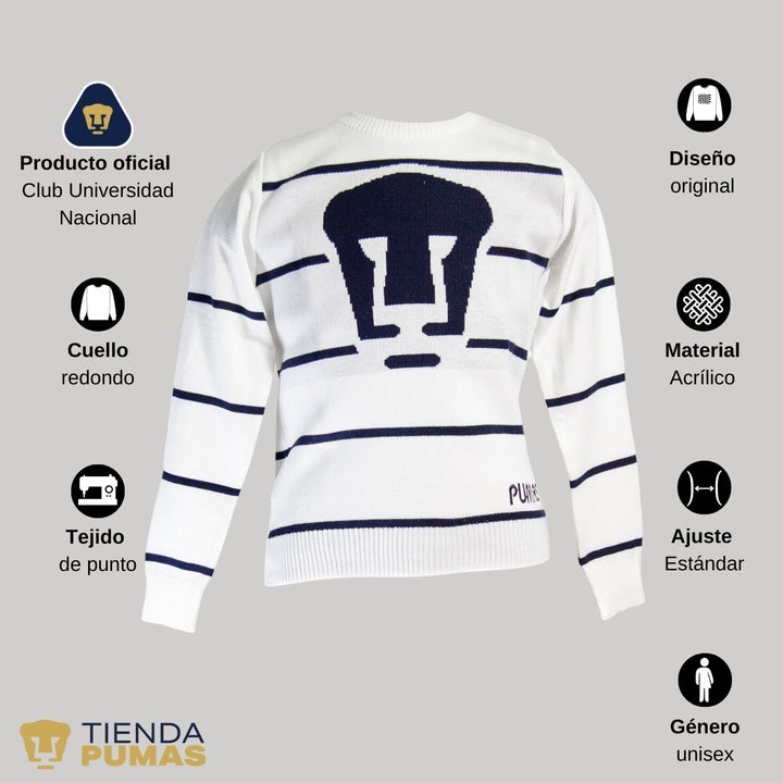 Suéter blanco unisex niño niña Universitario UNAM Pumas--Tienda-Pumas-Oficial