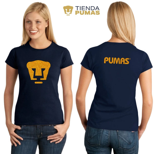 Pumas UNAM Women's T-shirt Golden Glitter Logo