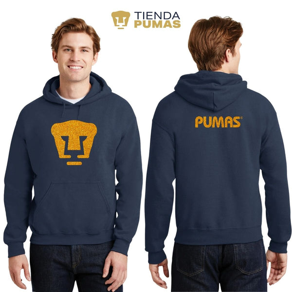 Men's Sweatshirt Hoodie Pumas UNAM Logo Gold Glitter