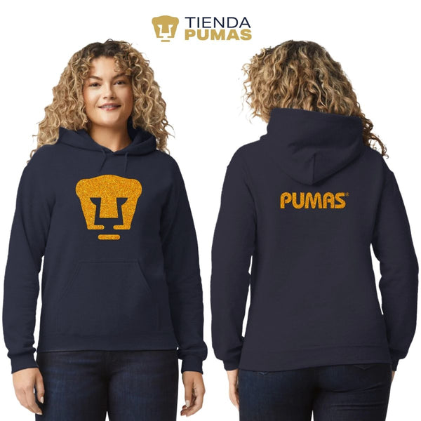 Women's Sweatshirt Hoodie Pumas UNAM Logo Gold Glitter