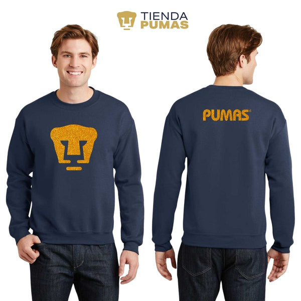 Sudadera Hombre Pumas UNAM Logo Dorado Glitter Vinil