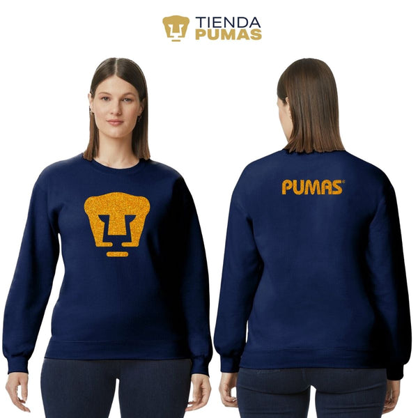 Sudadera Mujer Pumas UNAM Logo Dorado Glitter Vinil