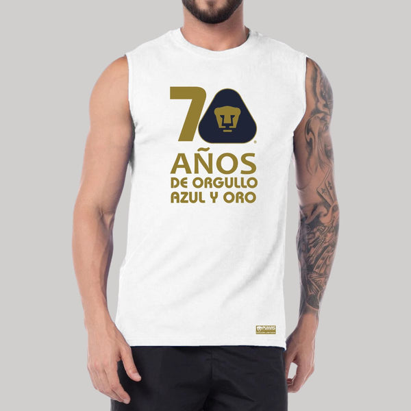 Playera Hombre Pumas UNAM Sin Manga 70 Años Fte Edición Limitada 4