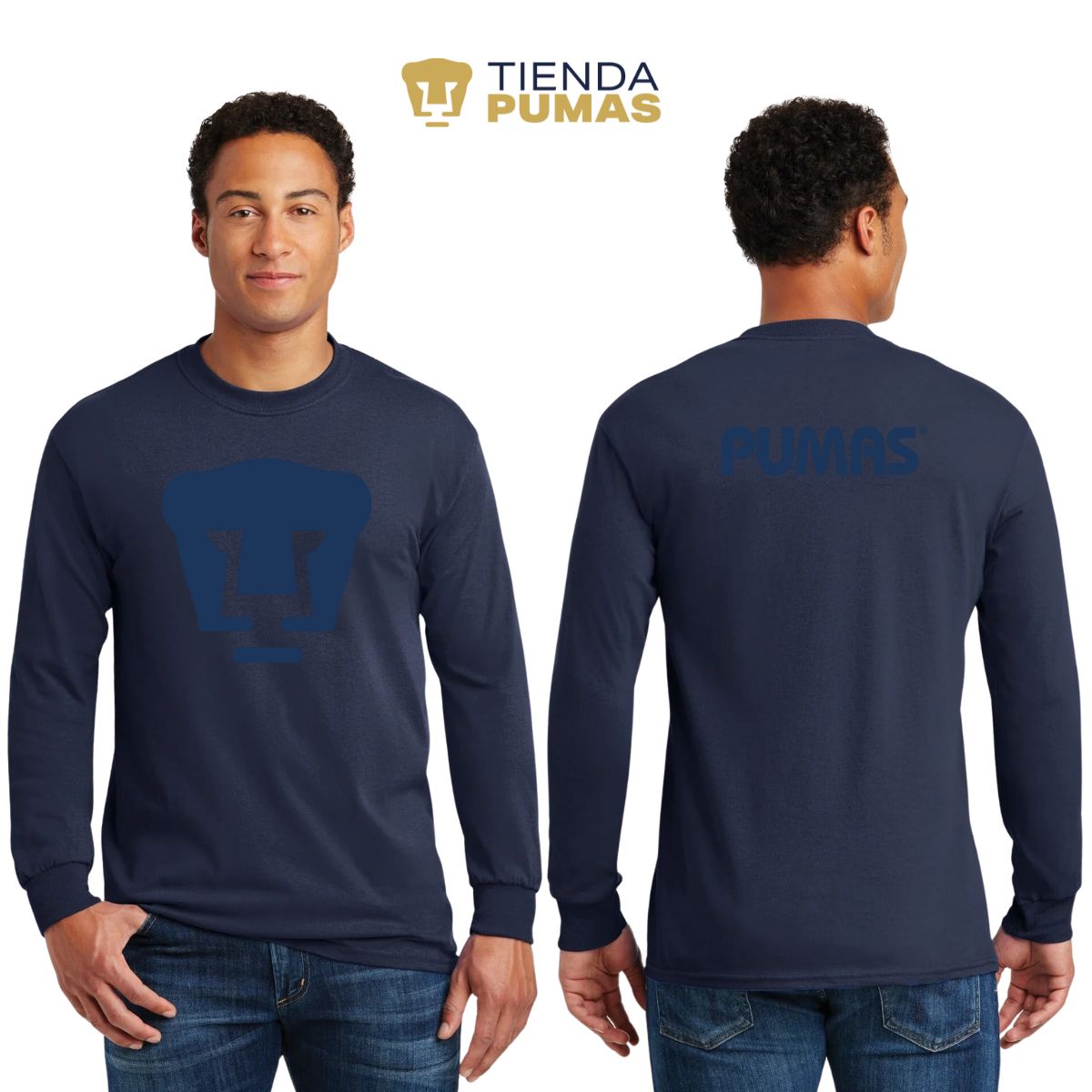 Pumas Men s Blue Logo Long Sleeve T Shirt Tienda Pumas