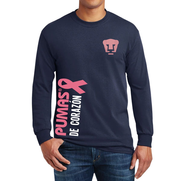 Playera Hombre Pumas UNAM Manga Larga De corazón logo rosa