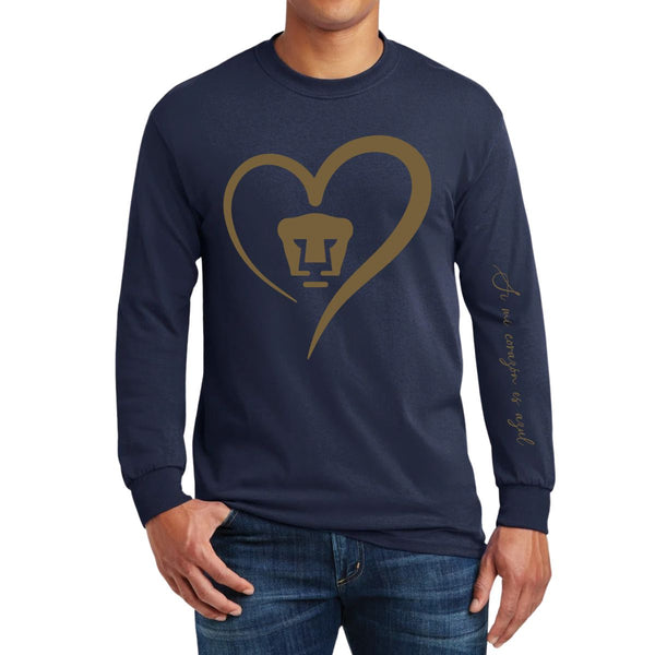 Playera Hombre Pumas UNAM Manga Larga Corazón Oro