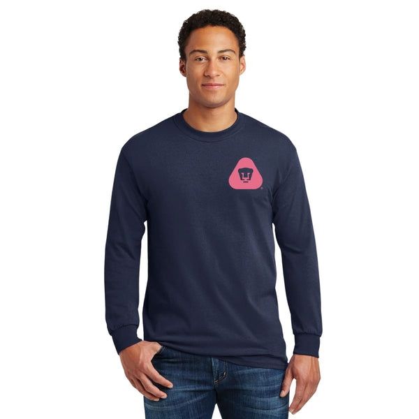 Playera Hombre Pumas UNAM Manga Larga Emblema Rosa Vinil