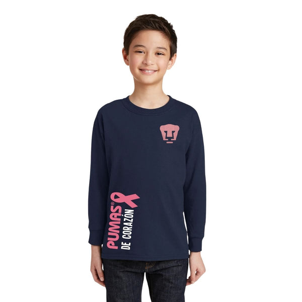 Playera M Larga Niños Pumas UNAM De corazón logo rosa