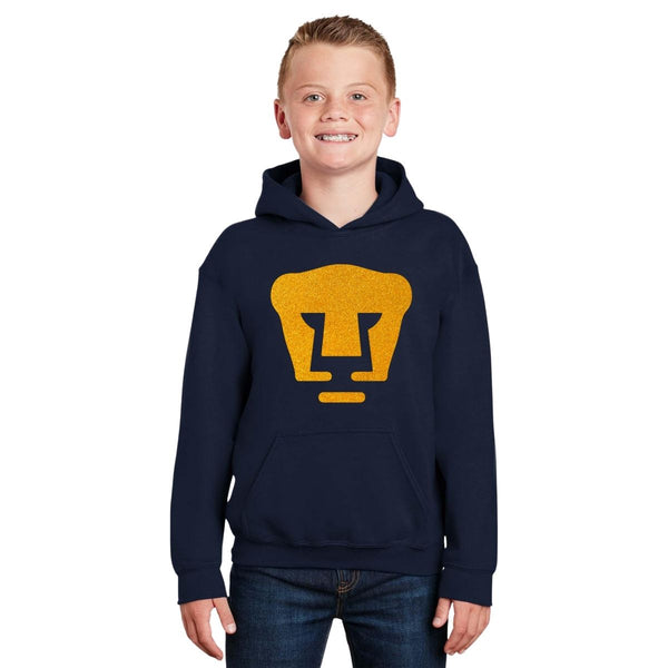 Sudadera Niños Hoodie Pumas UNAM Logo Dorado Glitter Vinil