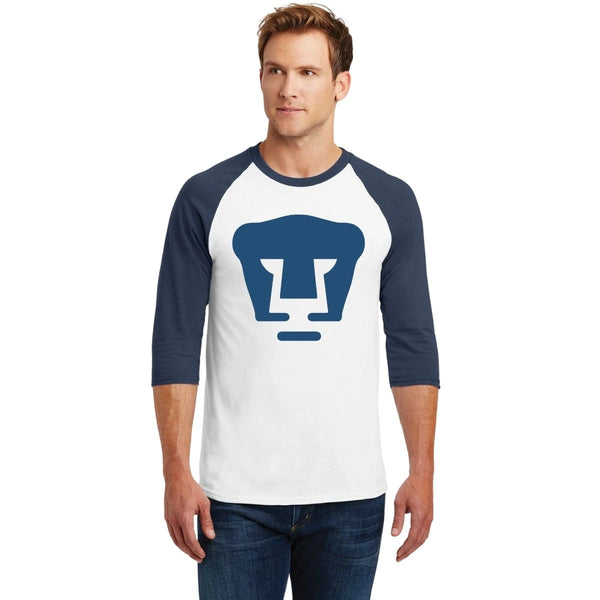 Playera Raglán Manga 3/4 Hombre Pumas UNAM Logo Vinil Azul