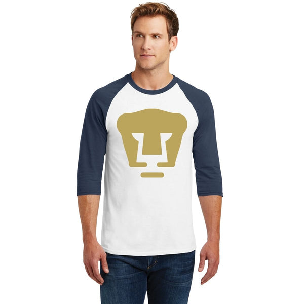 Playera Raglán Manga 3/4 Hombre Pumas UNAM Logo Vinil Dorado