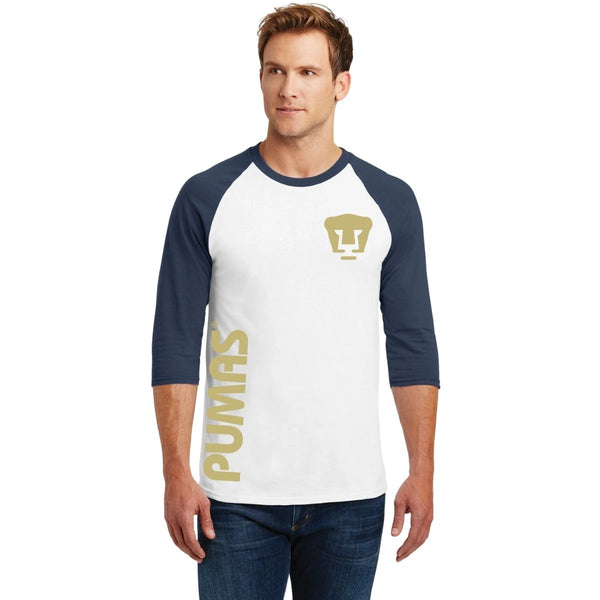 Playera Raglán Manga 3/4 Hombre Pumas UNAM Retro dorado vinil