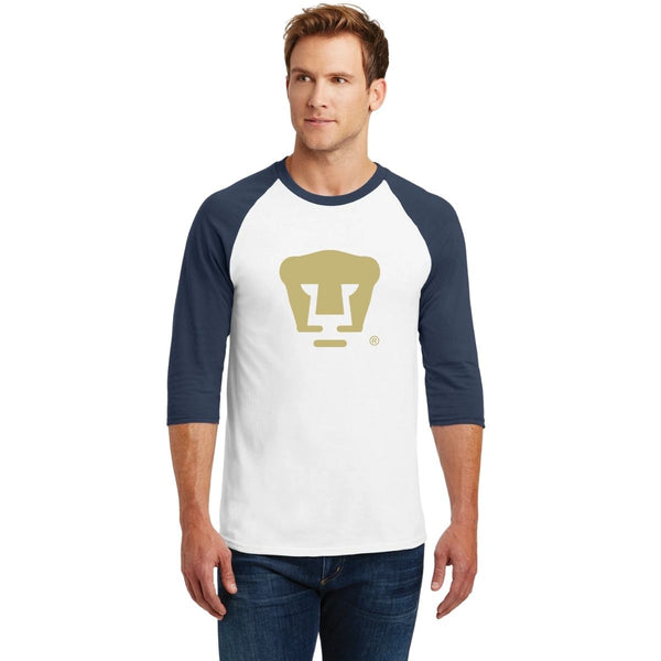Playera Raglán Manga 3/4 Hombre Pumas UNAM Dorado Logo Vinil
