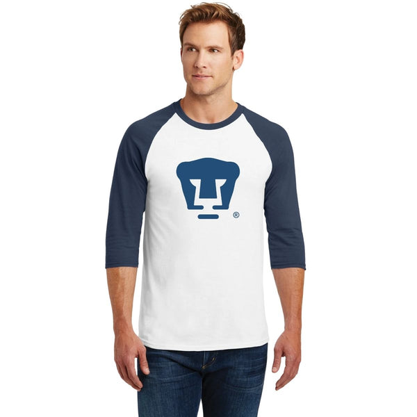 Playera Raglán Manga 3/4 Hombre Pumas UNAM Azul Logo Vinil