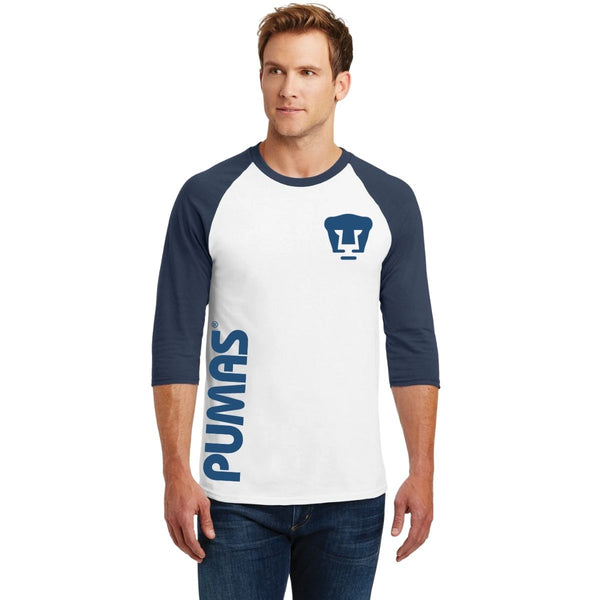 Playera Raglán Manga 3/4 Hombre Pumas UNAM Retro azul vinil