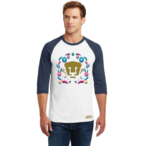 Playera Raglán Manga 3/4 Hombre Pumas UNAM Día de muertos festividad