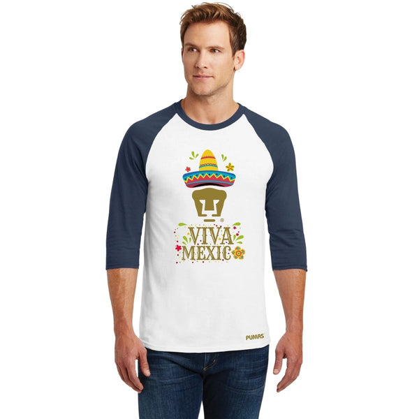 Playera Raglán Manga 3/4 Hombre Pumas UNAM Rostro Viva México