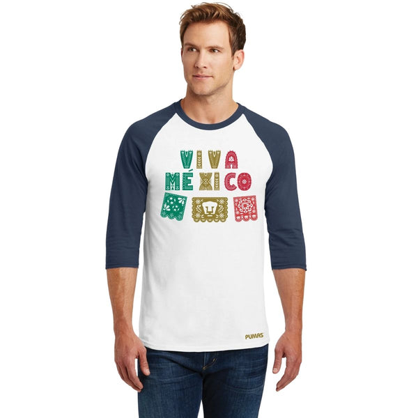 Playera Raglán Manga 3/4 Hombre Pumas UNAM Papel picado México