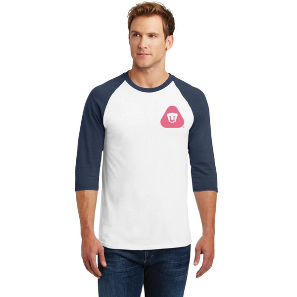 Playera Raglán Manga 3/4 Hombre Pumas UNAM Emblema Rosa Vinil