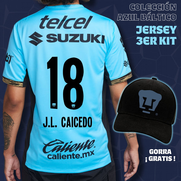 18 José Caicedo - Colección Azul Báltico - Jersey Tercer Kit + Gorra de Regalo