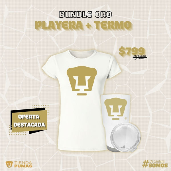 Bundle Oro - Termo 30 Oz + Playera Mujer