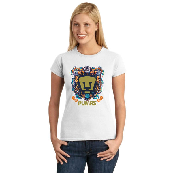 Playera Mujer Pumas UNAM Día de Muertos Celeste