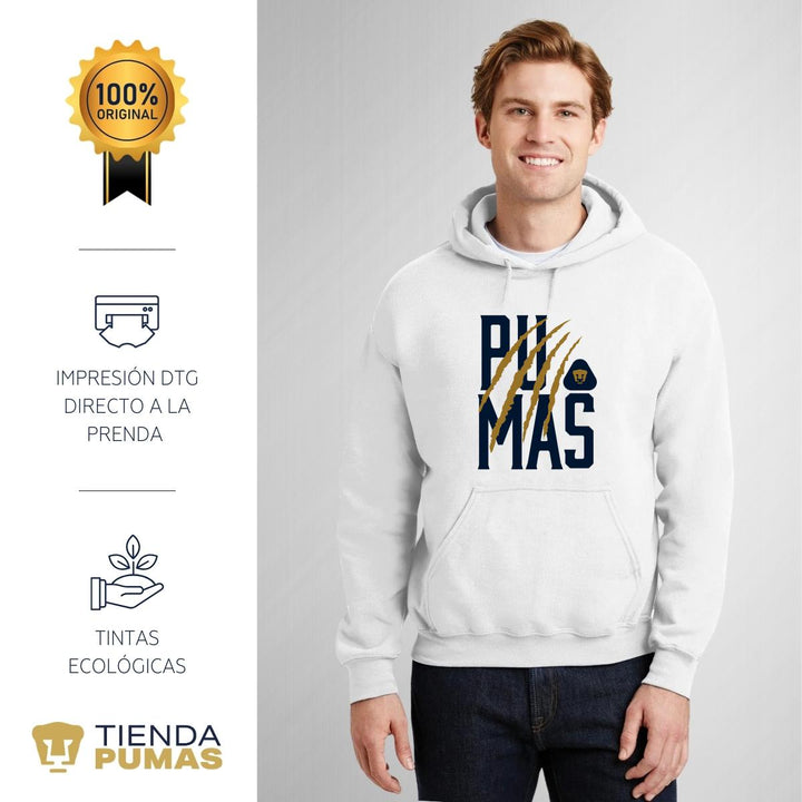 Sudaderas con gorro Hombre Pumas Zarpazo Impresión DTG Blanco