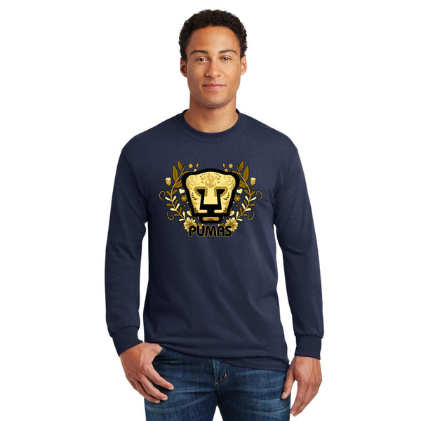 Playera Hombre Pumas UNAM Manga Larga Día de Muertos Oro