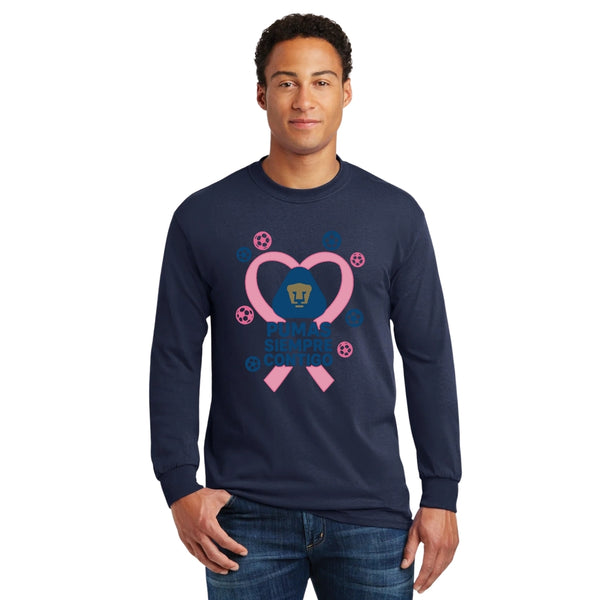 Playera Deportiva M Larga Hombre Pumas UNAM Mes Rosa Contigo