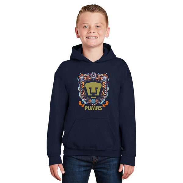 Sudadera Niños Hoodie Pumas UNAM Día de Muertos Celeste