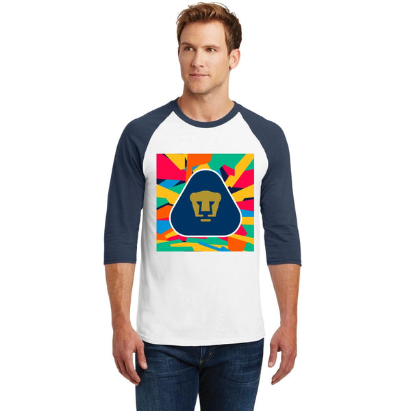 Playera Raglán Manga 3/4 Hombre Pumas UNAM Logo Multicolor