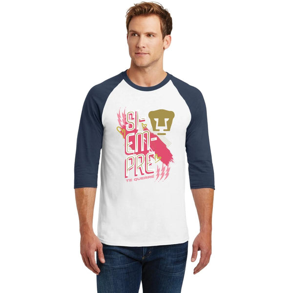 Playera Raglán Manga 3/4 Hombre Pumas UNAM Siempre te querré Rosa