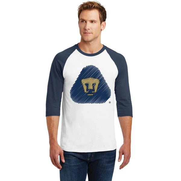 Playera Raglán Manga 3/4 Hombre Pumas UNAM Logo Dibujado