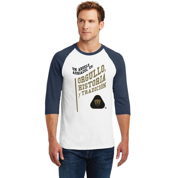 Playera Raglán Manga 3/4 Hombre Pumas UNAM Abuelo Auriazul