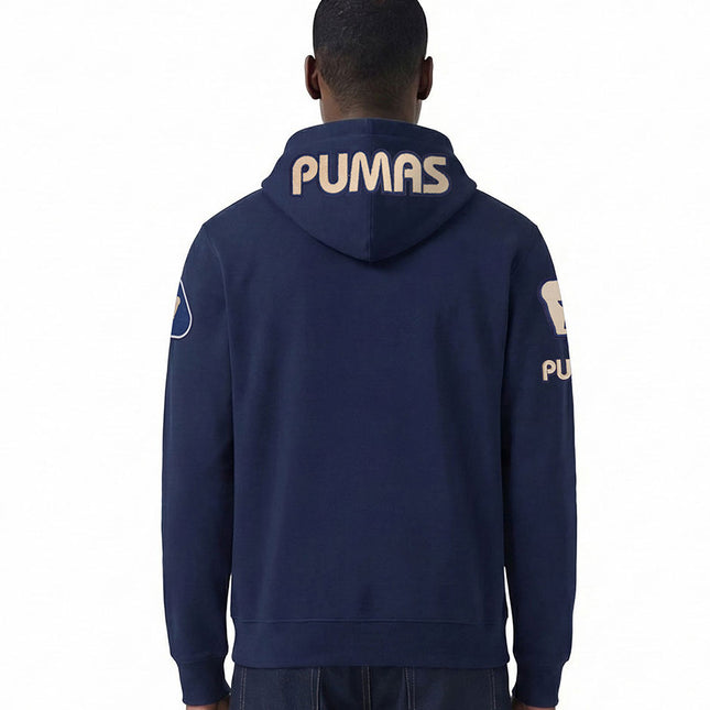 SUDADERA CON GORRO LIGA MX PUMAS UNAM CLASSIC CHENILLE PARA HOMBRE - AZUL MARINO